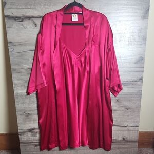 Mary Green Vintage Silk Chemise And Robe In Scarlet Red